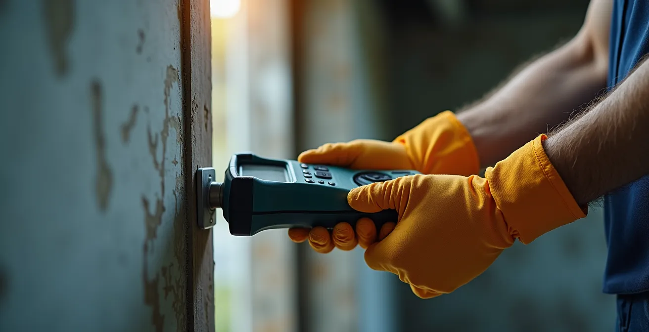 Expert en diagnostic amiante inspectant une structure avant démolition